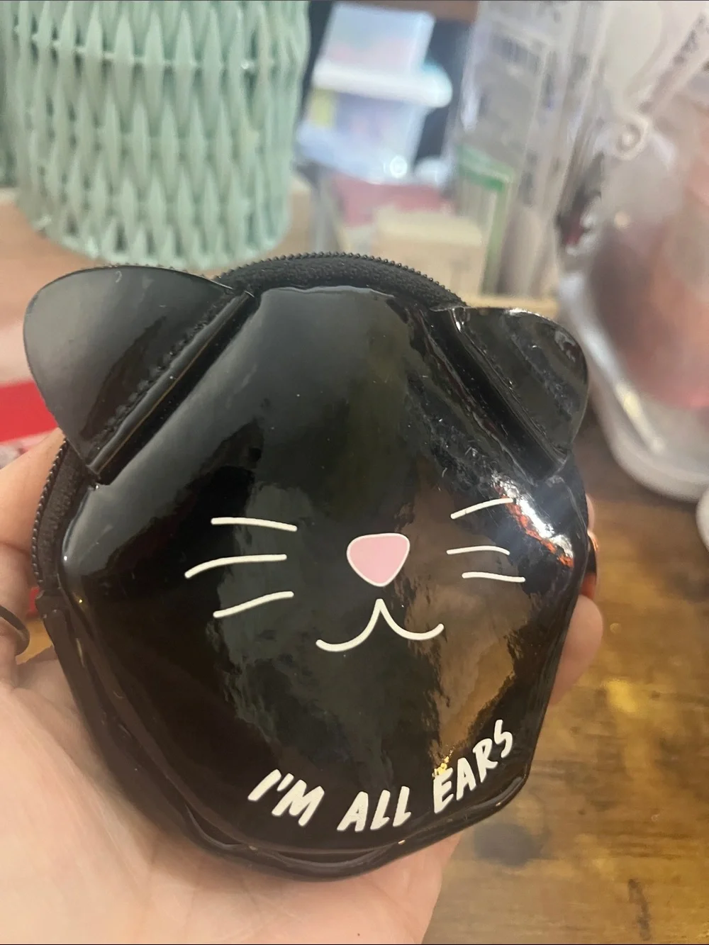 Kids Black Cat Coin Pouch with Pink Nose - I'm All Ears 4